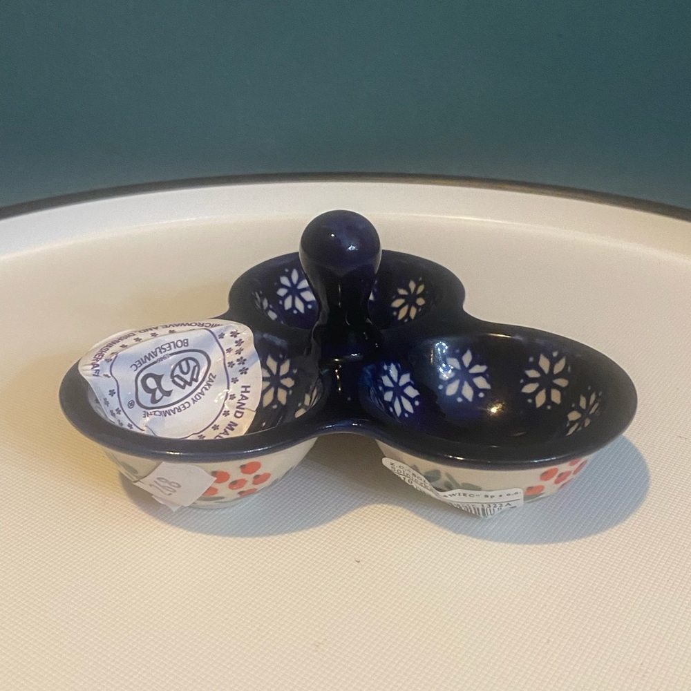NWT Polish Pottery Condiment / Spice Dish 5" 94-L Bolesławiec - Flower / Holiday